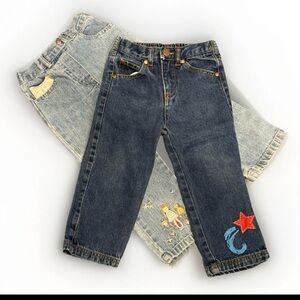 Vintage Toddler Girls Jeans Size 3T | Embroidered Star Wave & Cat Denim